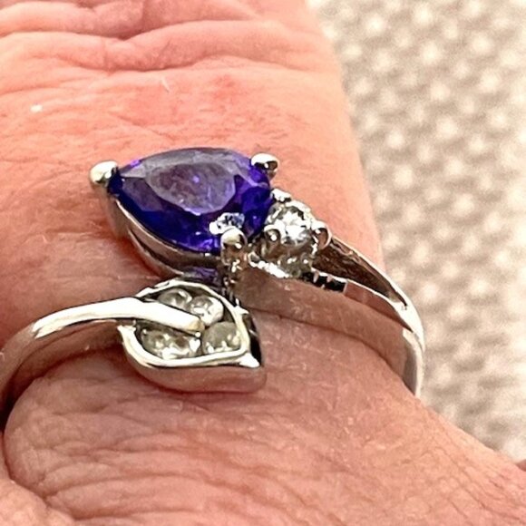 925 silver and pear-shaped purple gemstone ring.